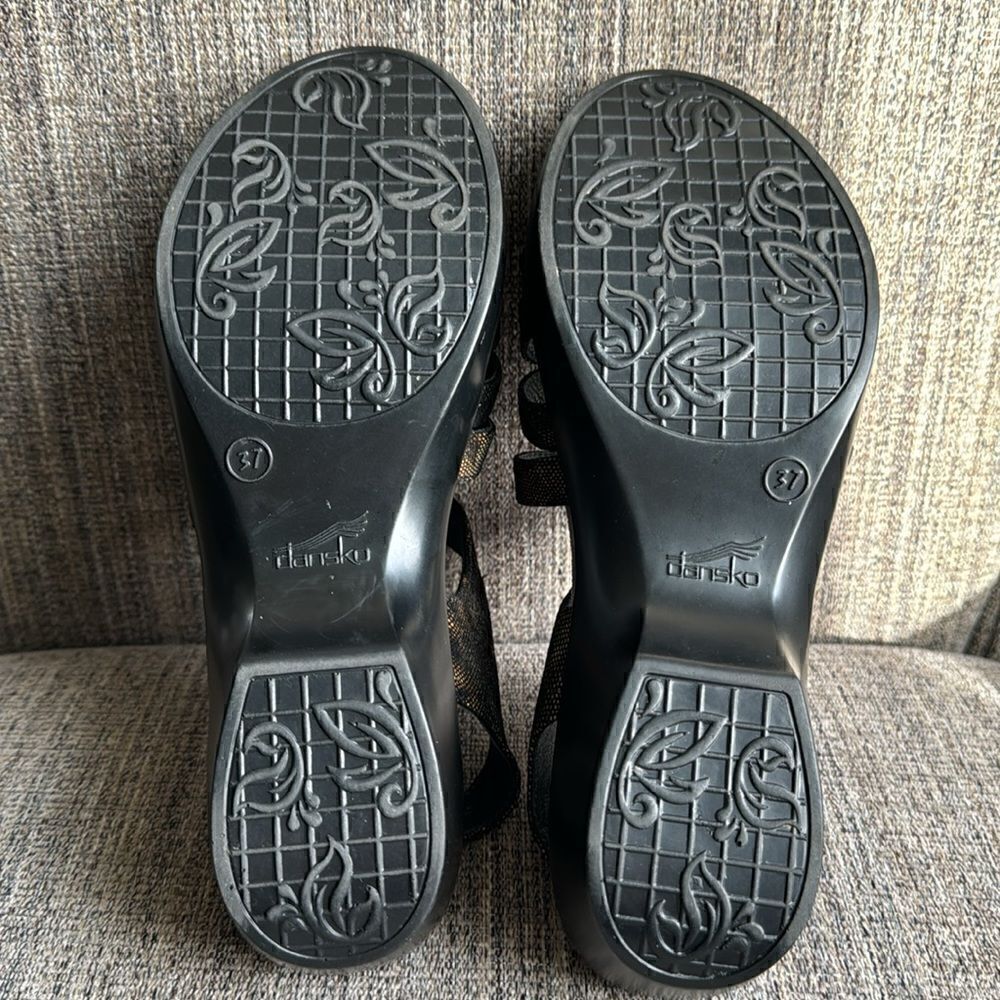 Dansko Dani Coffee Swirl Black/Bronze Subtle Shimmer Open Toe Sandal Size 37 - Picture 8 of 12